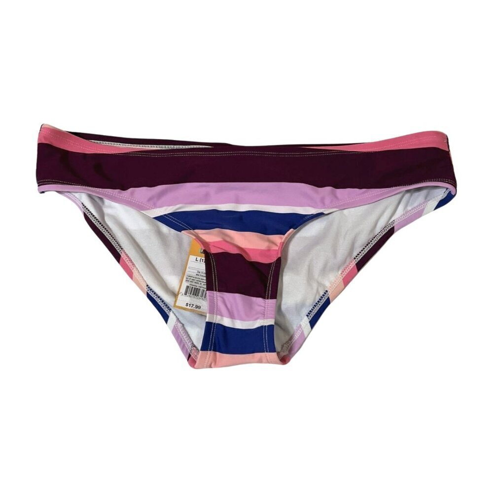 Kona Sol Striped Bikini Bottom NWT Size L 12/14 Medium Coverage Hipster